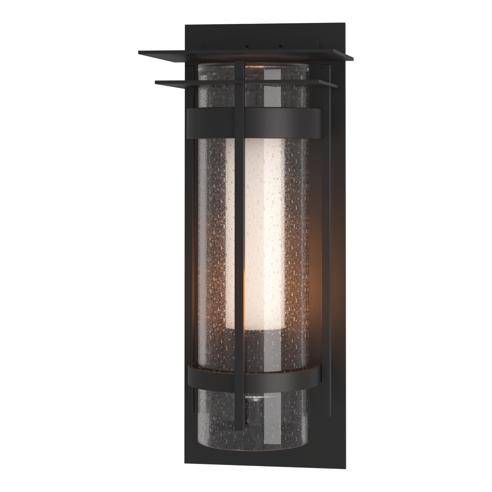Hubbardton Forge Torch XL Outdoor Sconce with Top Plate Outdoor l Wall Hubbardton Forge Coastal Black Seeded Glass with Opal Diffuser (ZS) 