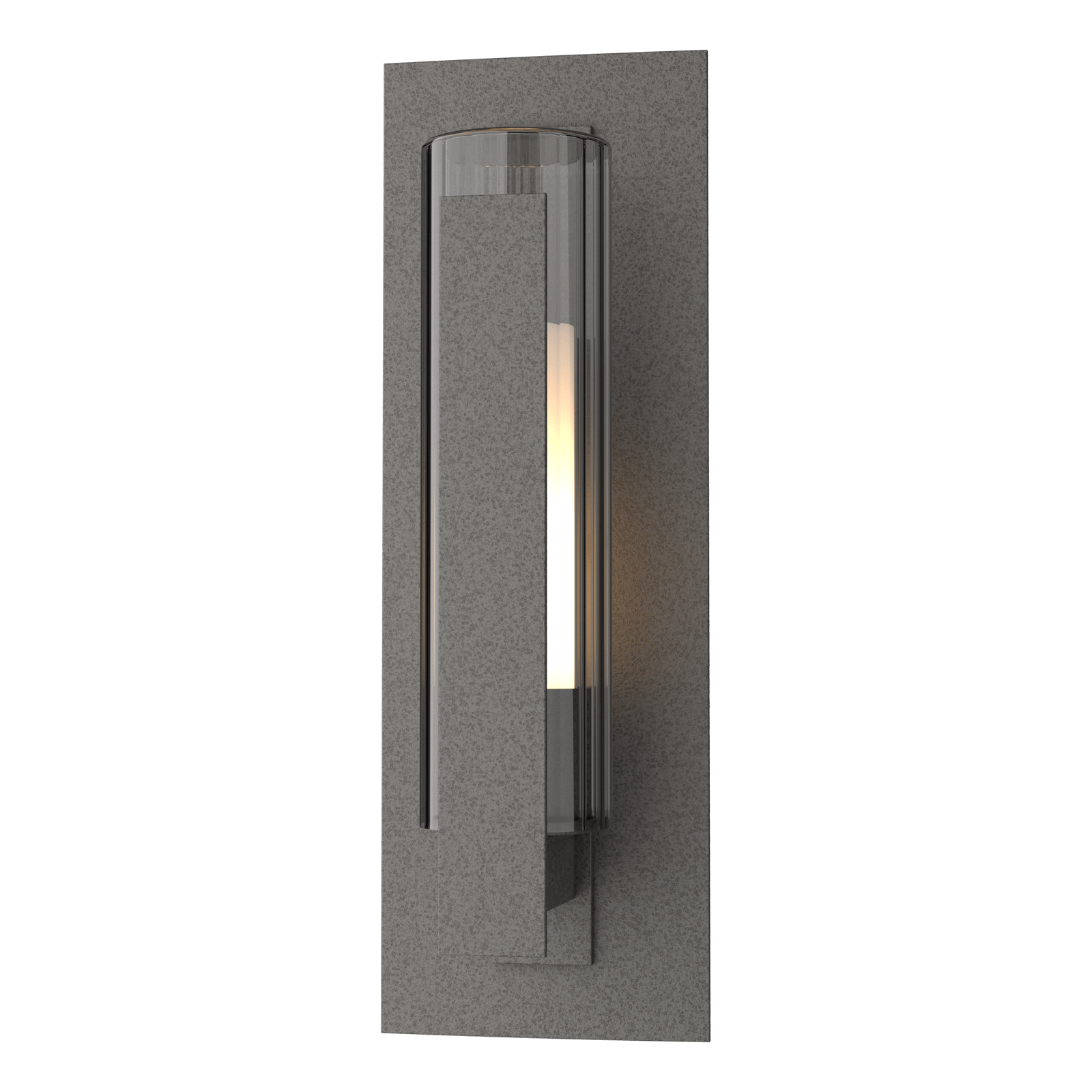 Hubbardton Forge Vertical Bar Fluted Glass Small Outdoor Sconce Outdoor l Wall Hubbardton Forge Coastal Natural Iron Clear Glass with Opal Diffuser (ZU) 