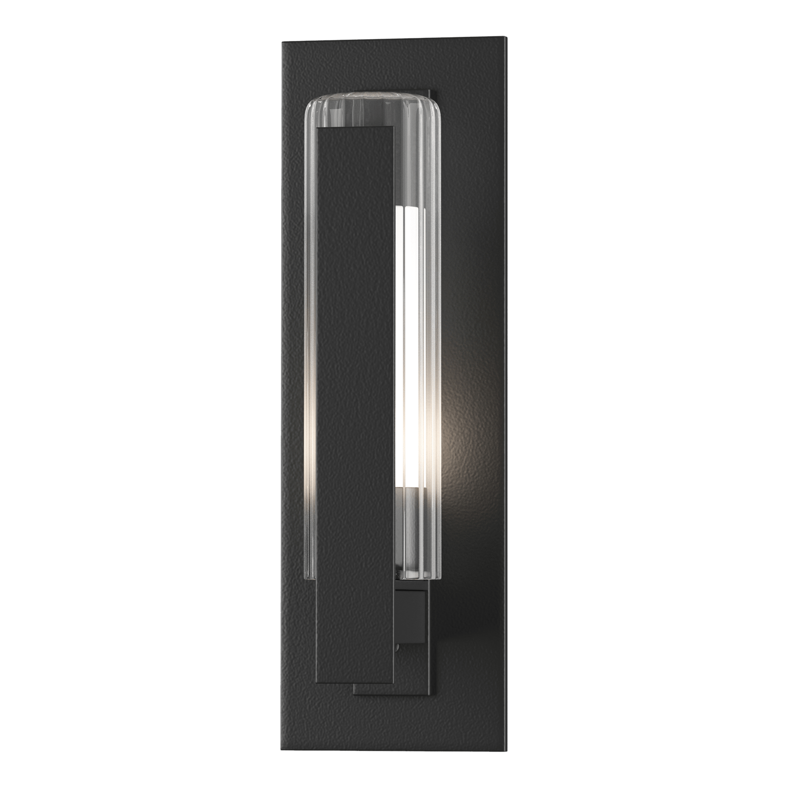 Hubbardton Forge Vertical Bar Fluted Glass Small Outdoor Sconce Outdoor l Wall Hubbardton Forge Coastal Black Clear Glass with Opal Diffuser (ZU) 
