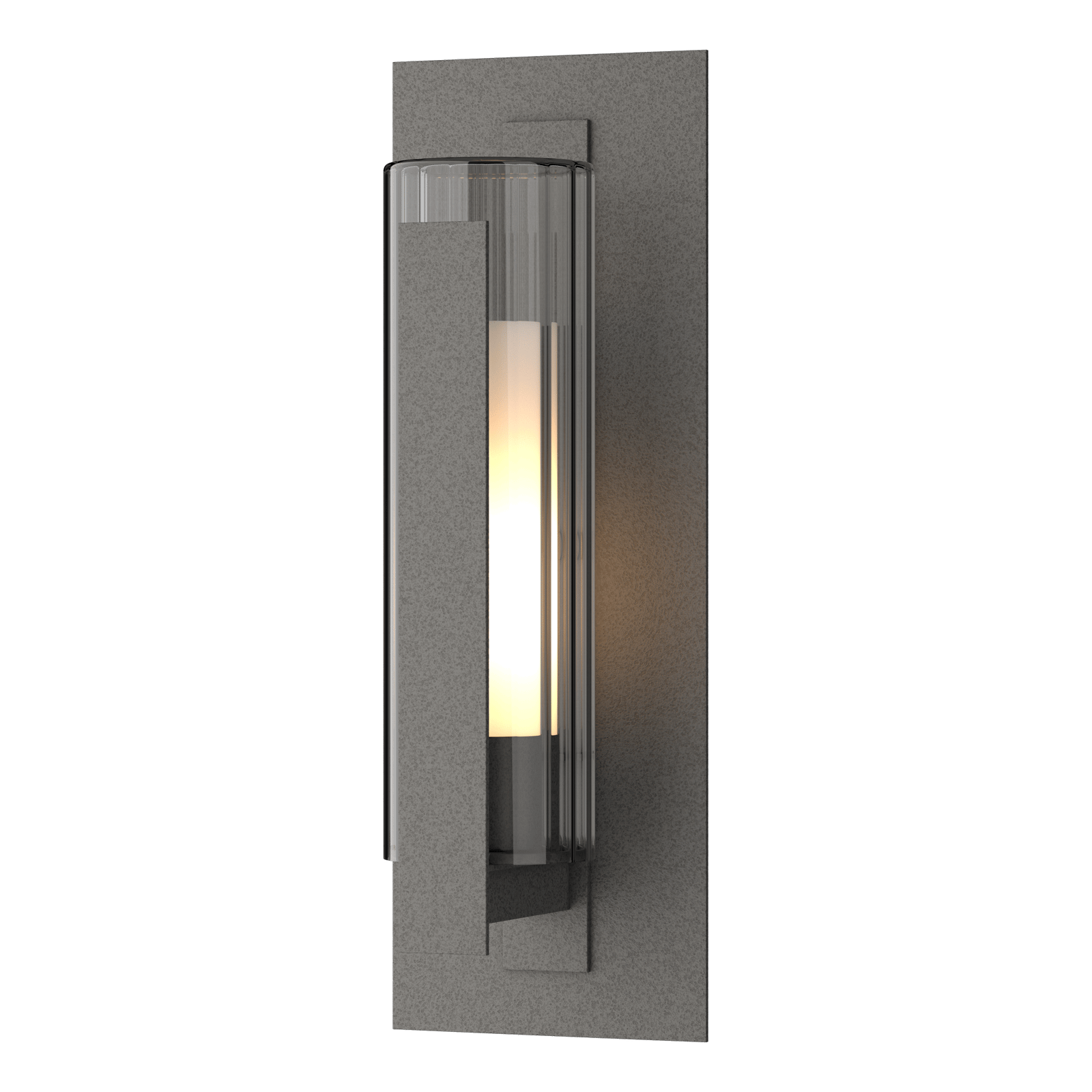 Hubbardton Forge Vertical Bar Fluted Glass Medium Outdoor Sconce Outdoor l Wall Hubbardton Forge Coastal Natural Iron Clear Glass with Opal Diffuser (ZU) 