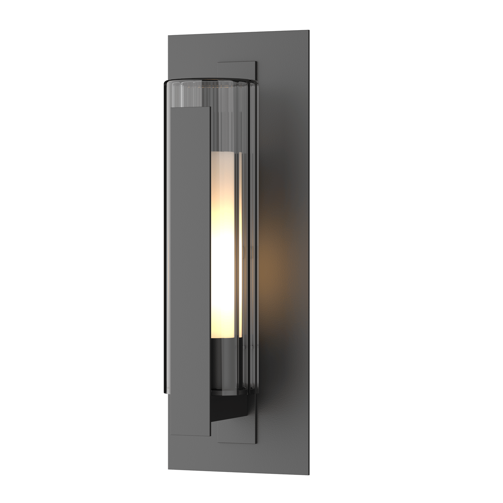 Hubbardton Forge Vertical Bar Fluted Glass Medium Outdoor Sconce Outdoor l Wall Hubbardton Forge Coastal Black Clear Glass with Opal Diffuser (ZU) 