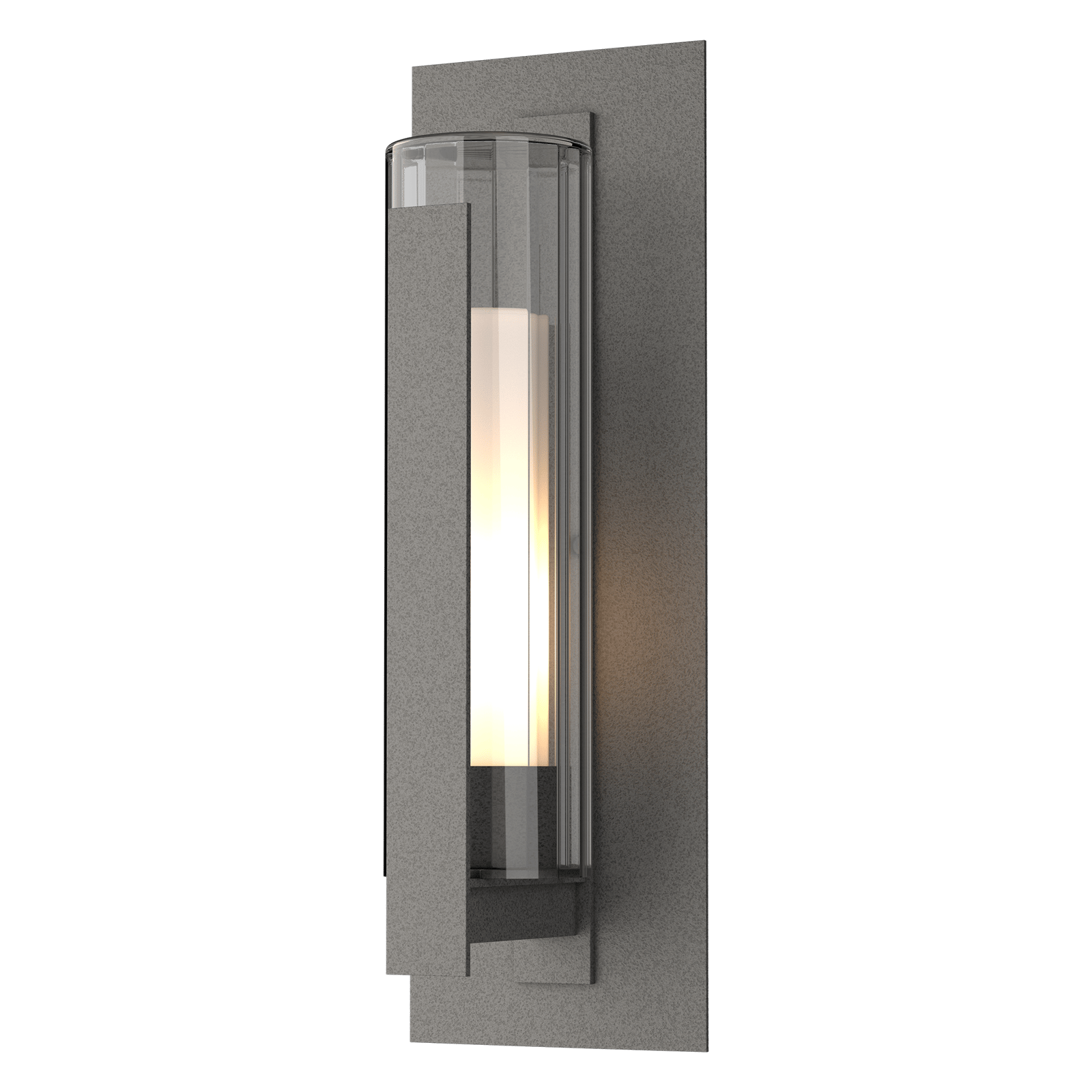 Hubbardton Forge Vertical Bar Fluted Glass Large Outdoor Sconce Outdoor l Wall Hubbardton Forge Coastal Natural Iron Clear Glass with Opal Diffuser (ZU) 