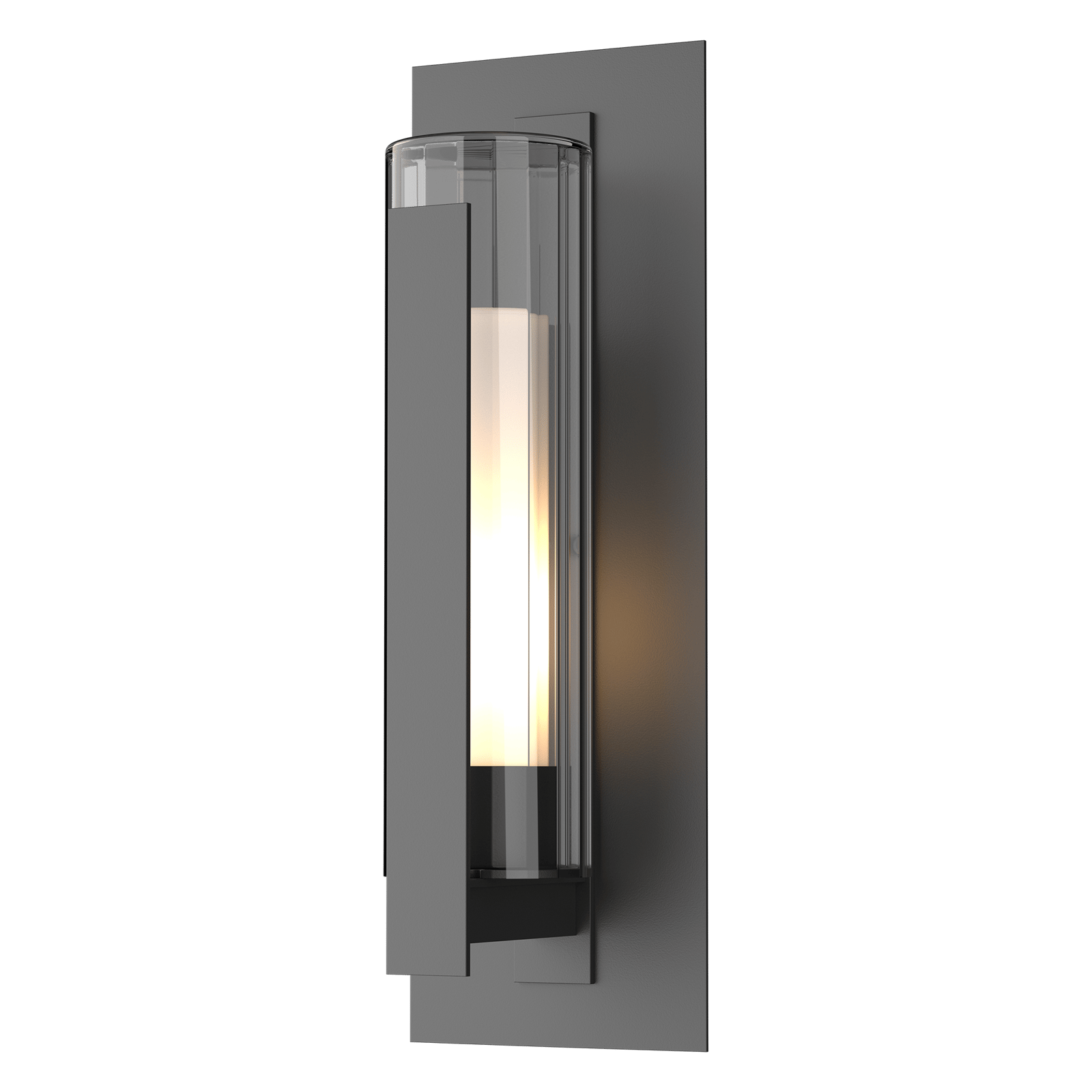 Hubbardton Forge Vertical Bar Fluted Glass Large Outdoor Sconce Outdoor l Wall Hubbardton Forge Coastal Black Clear Glass with Opal Diffuser (ZU) 