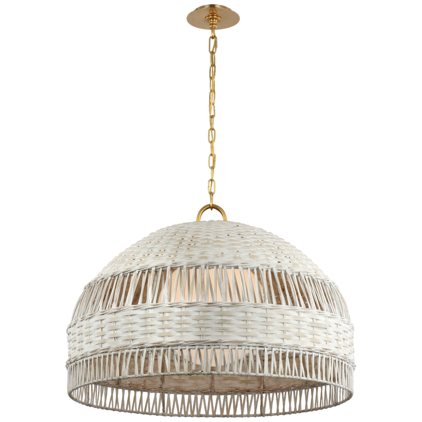 Visual Comfort & Co. Whit Extra Large Dome Hanging Shade Ceiling Lights Visual Comfort & Co. Soft Brass and White Wicker  