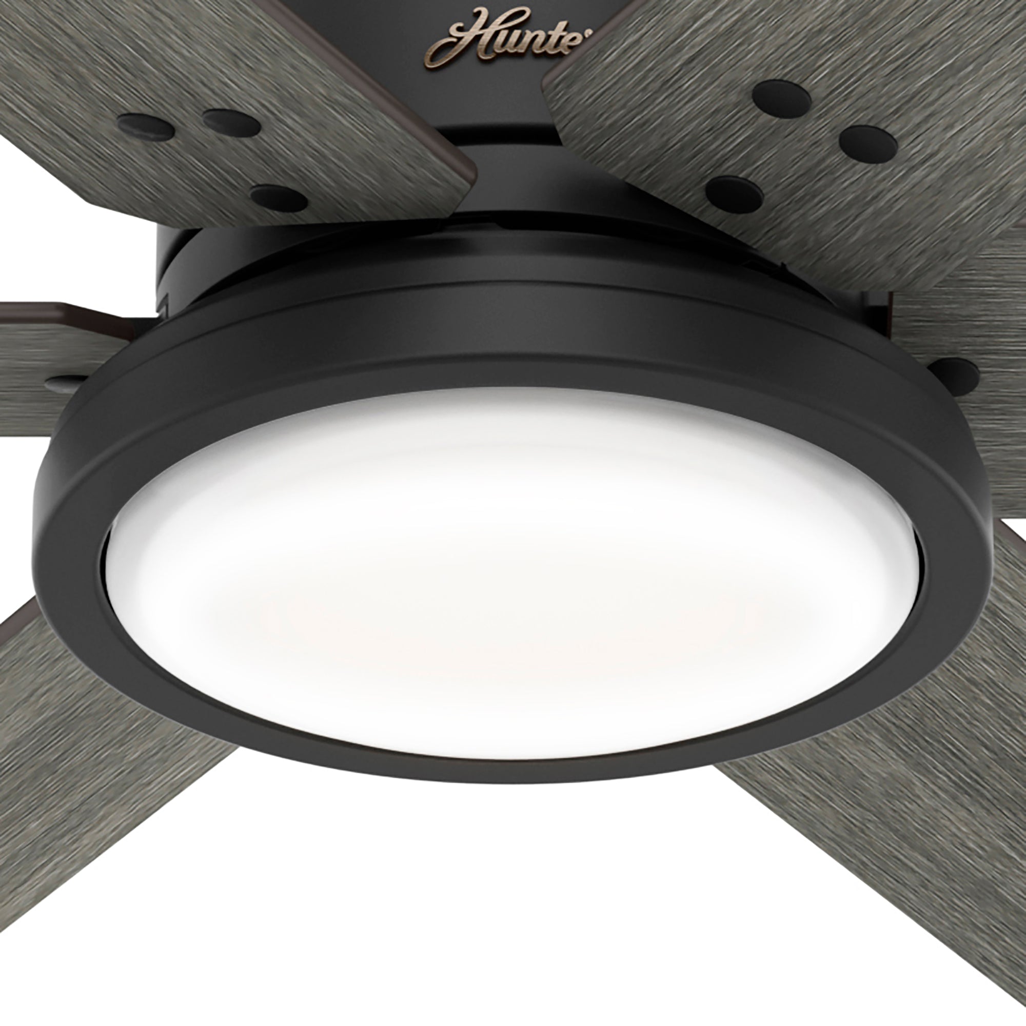 Hunter 70 inch Warrant Ceiling Fan with LED Light Kit and Wall Control Ceiling Fan Hunter Matte Black Dark Gray Oak / Barnwood Painted Cased White