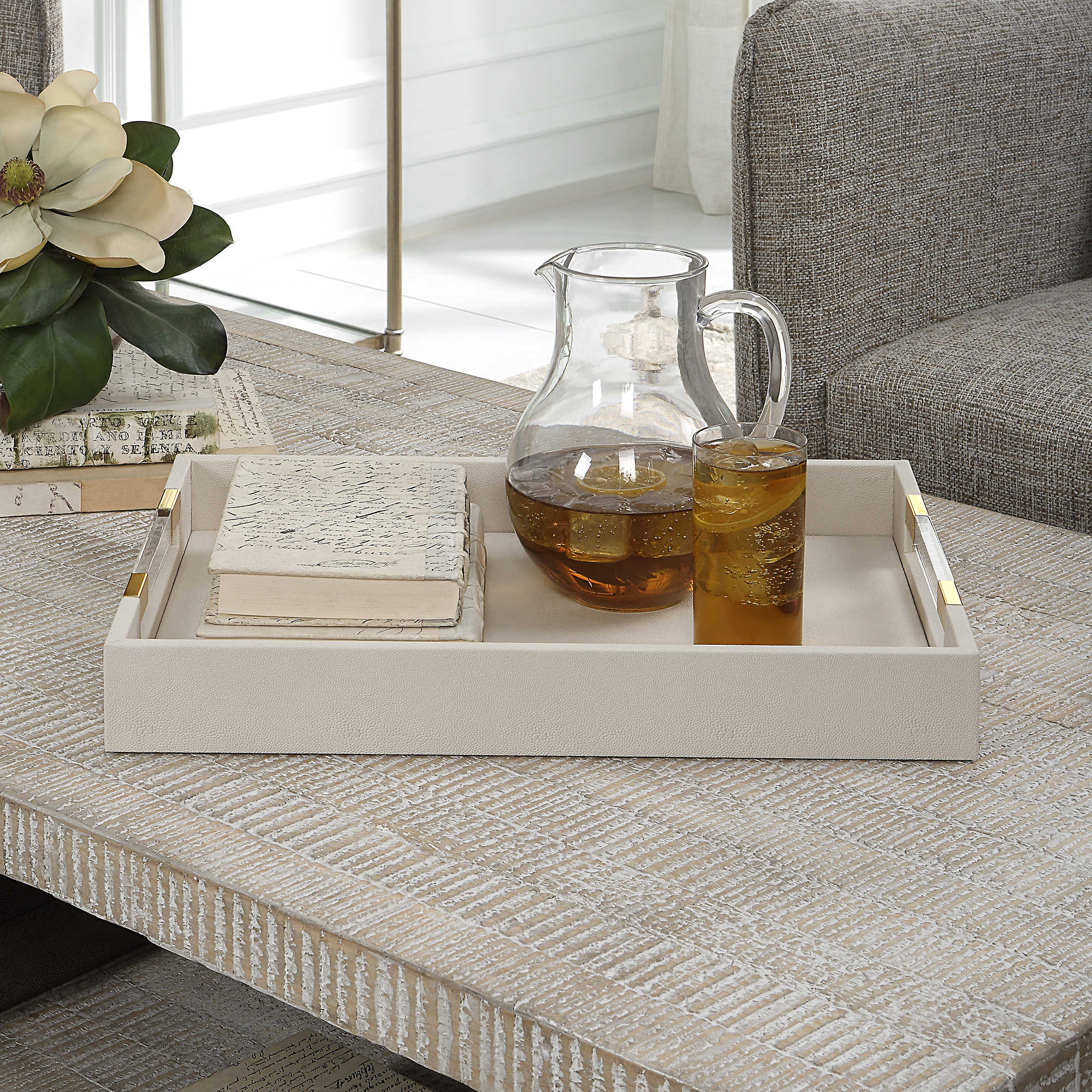 Uttermost Wessex White Shagreen Tray Décor/Home Accent Uttermost   