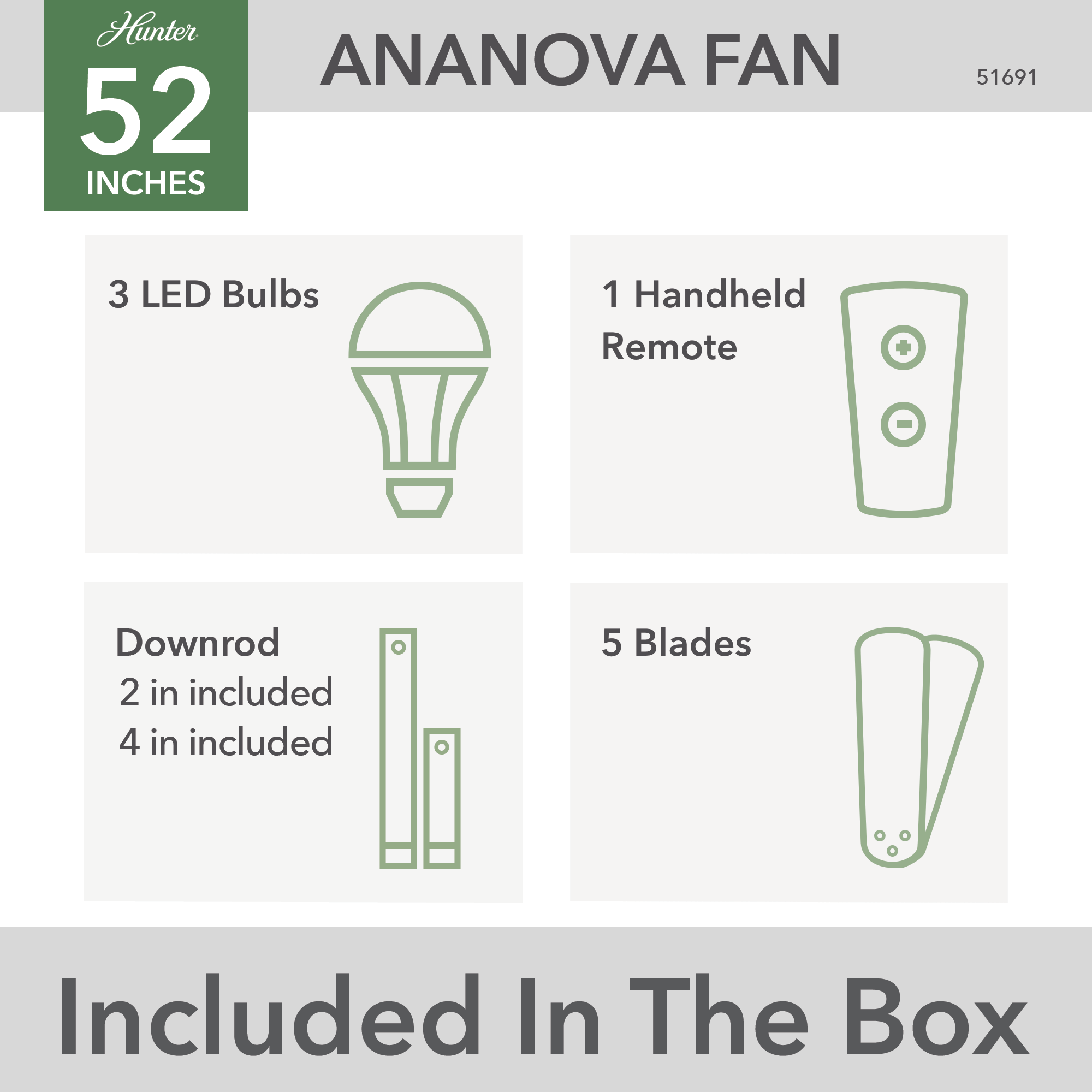 Hunter 52 inch Wi-Fi Ananova Ceiling Fan with LED Light Kit and Handheld Remote Ceiling Fan Hunter   
