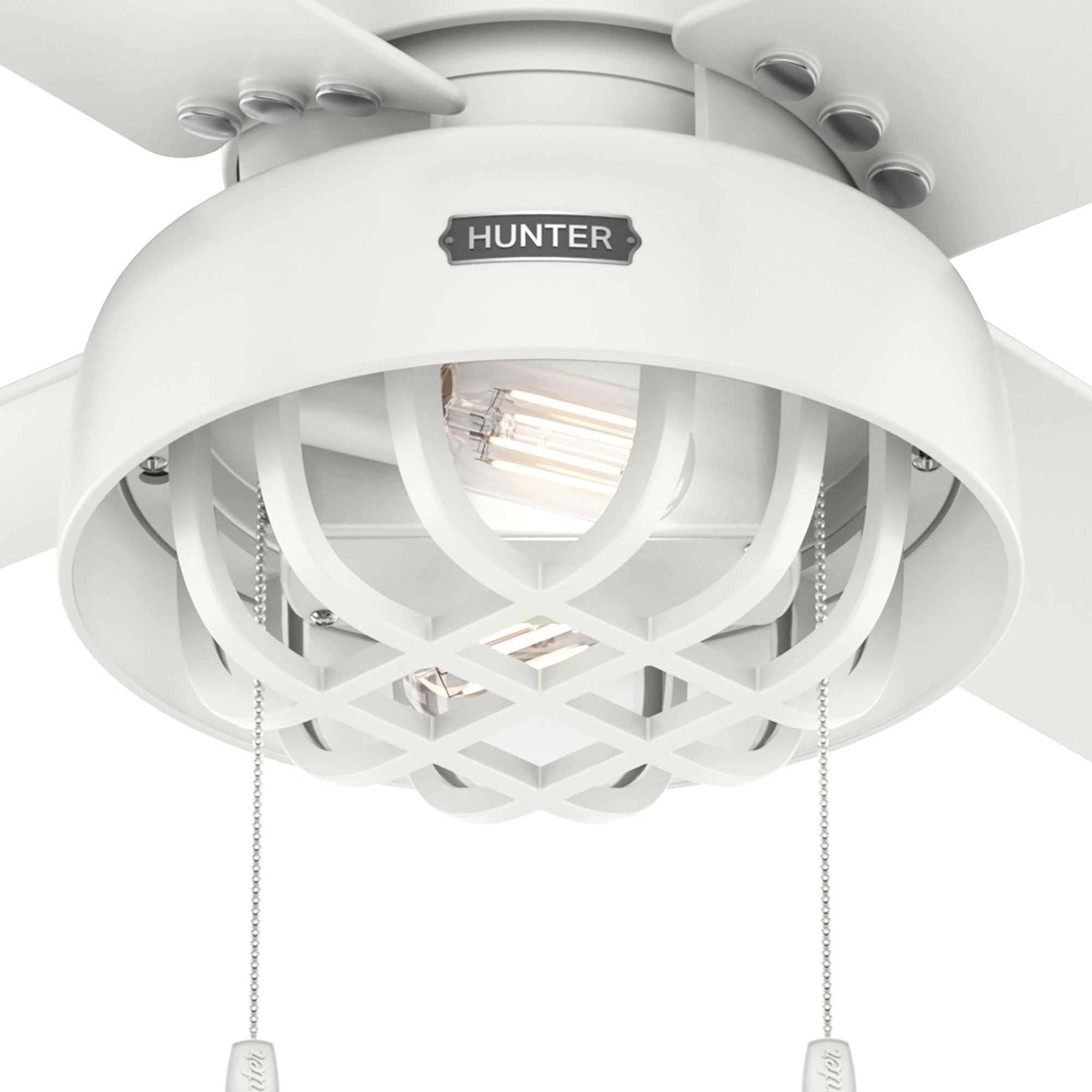 Hunter 52 inch Spring Mill Damp Rated Ceiling Fan with LED Light Kit and Pull Chain Ceiling Fan Hunter Fresh White Fresh White / Fresh White 