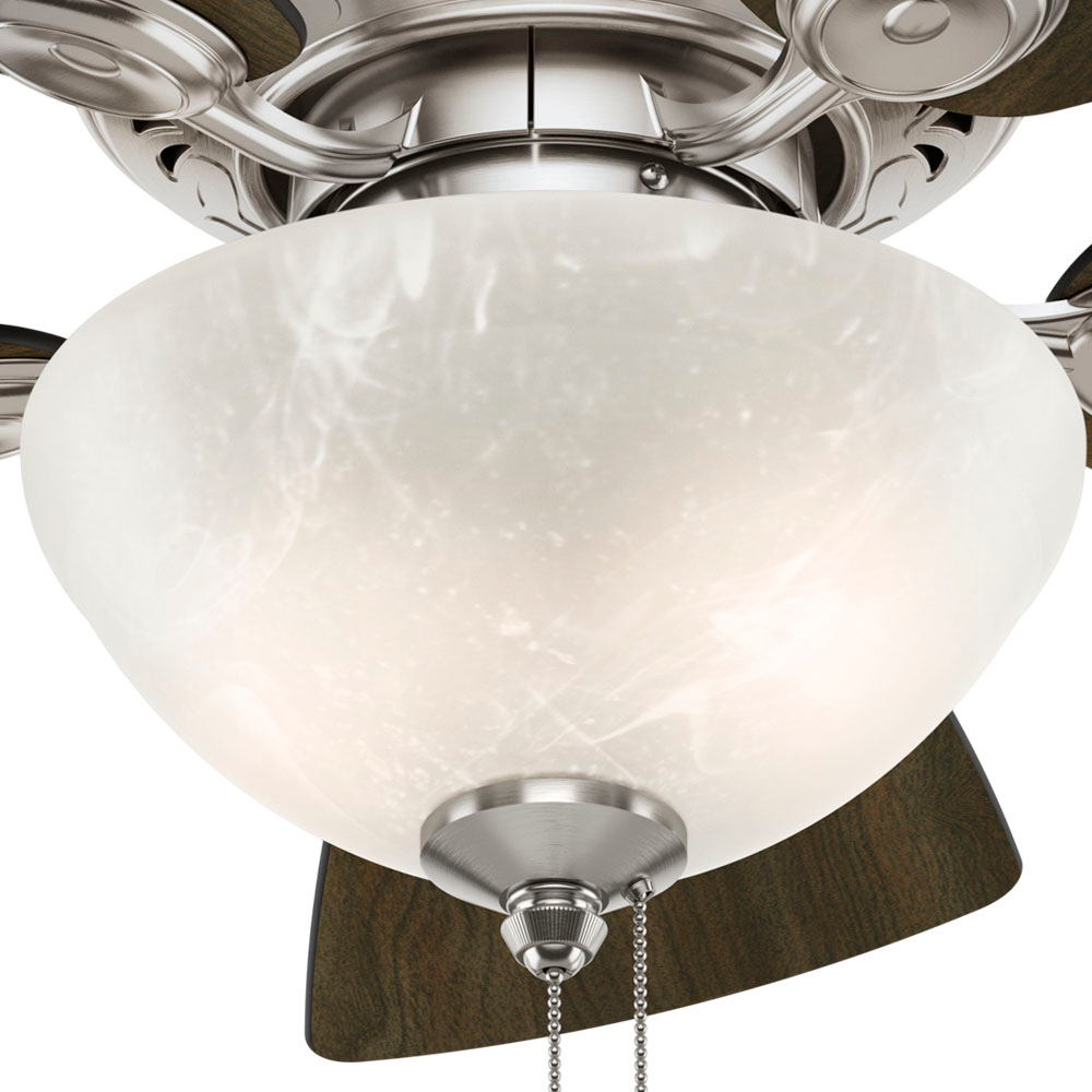 Hunter 34 inch Ceiling Fan with LED Light Kit and Pull Chain Ceiling Fan Hunter Brushed Nickel Dark Walnut / Cherry Swirled Marble