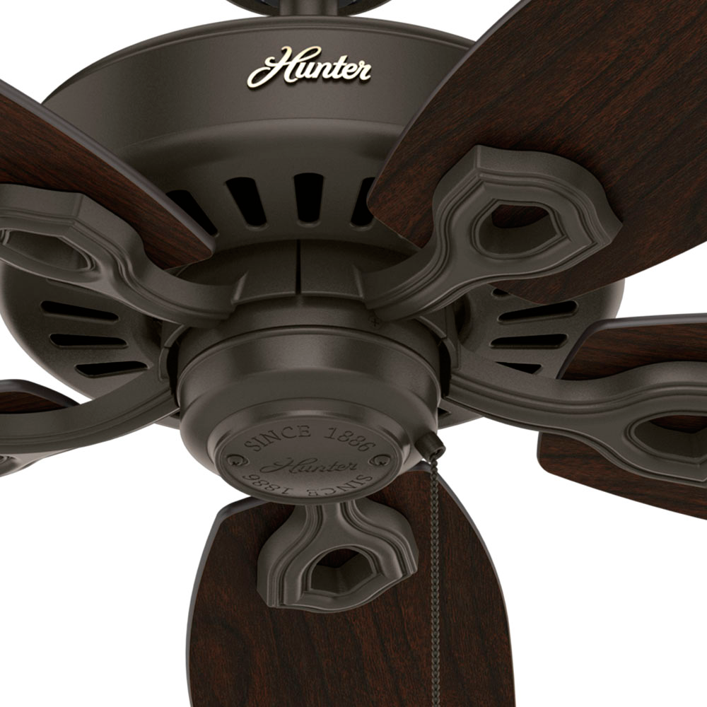 Hunter 52 inch Builder Damp Rated Ceiling Fan and Pull Chain Ceiling Fan Hunter New Bronze Stained Oak / Medium Walnut 