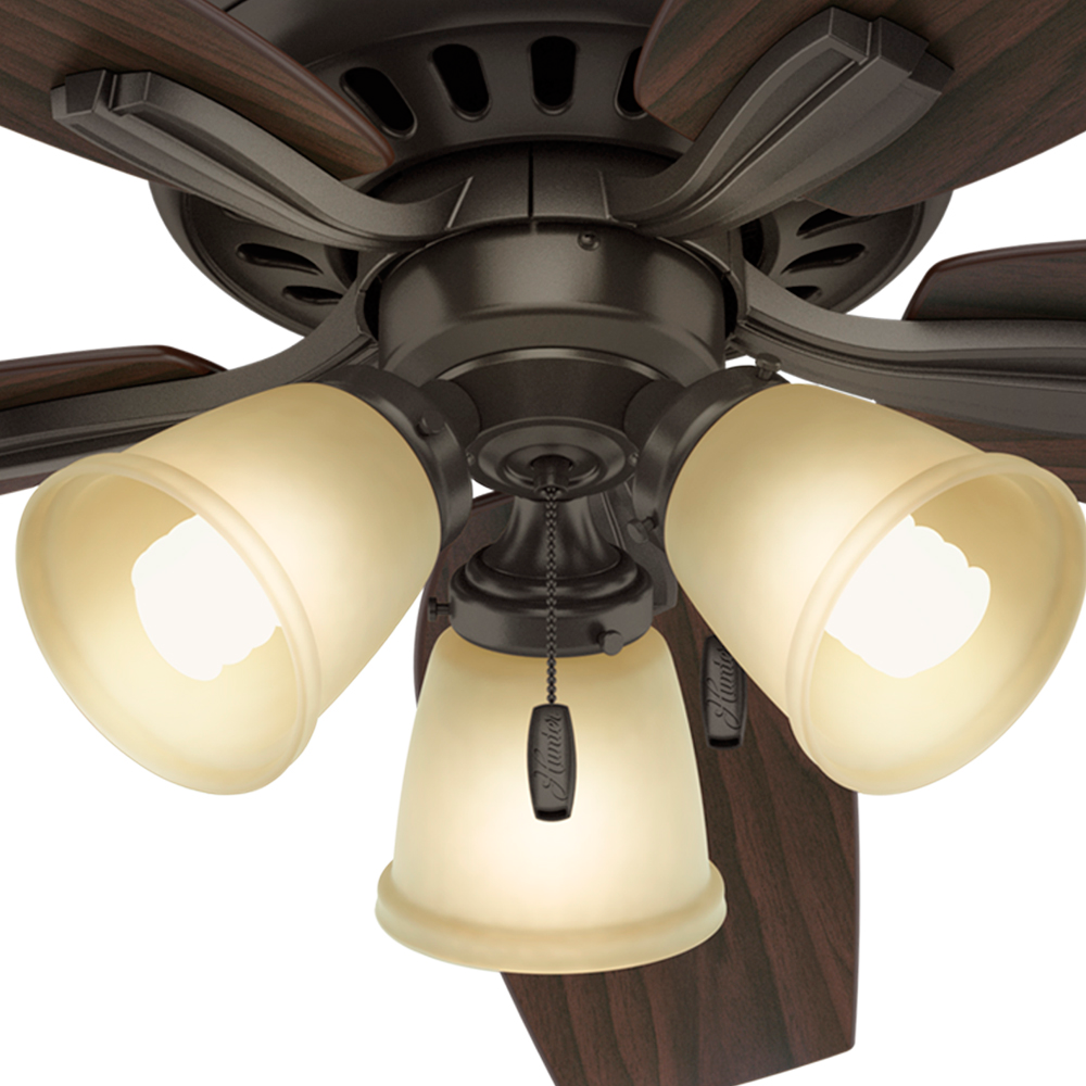 Hunter 52 inch Newsome Ceiling Fan with LED Light Kit Ceiling Fan Hunter Premier Bronze Roasted Walnut / Yellow Walnut Frosted Amber