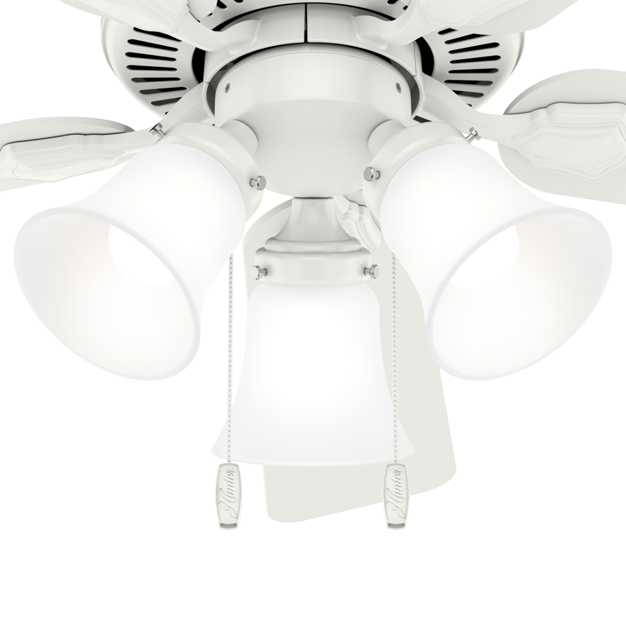 Hunter 44 inch Swanson Ceiling Fan with LED Light Kit and Pull Chain Ceiling Fan Hunter Fresh White Fresh White / Natural Wood Clear Frosted