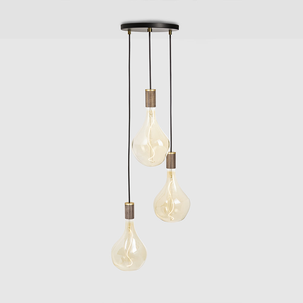 Tala Triple Pendant with Black Canopy and Voronoi II Pendant Tala Black Canopy / Brass Grip and WalnutPendants  