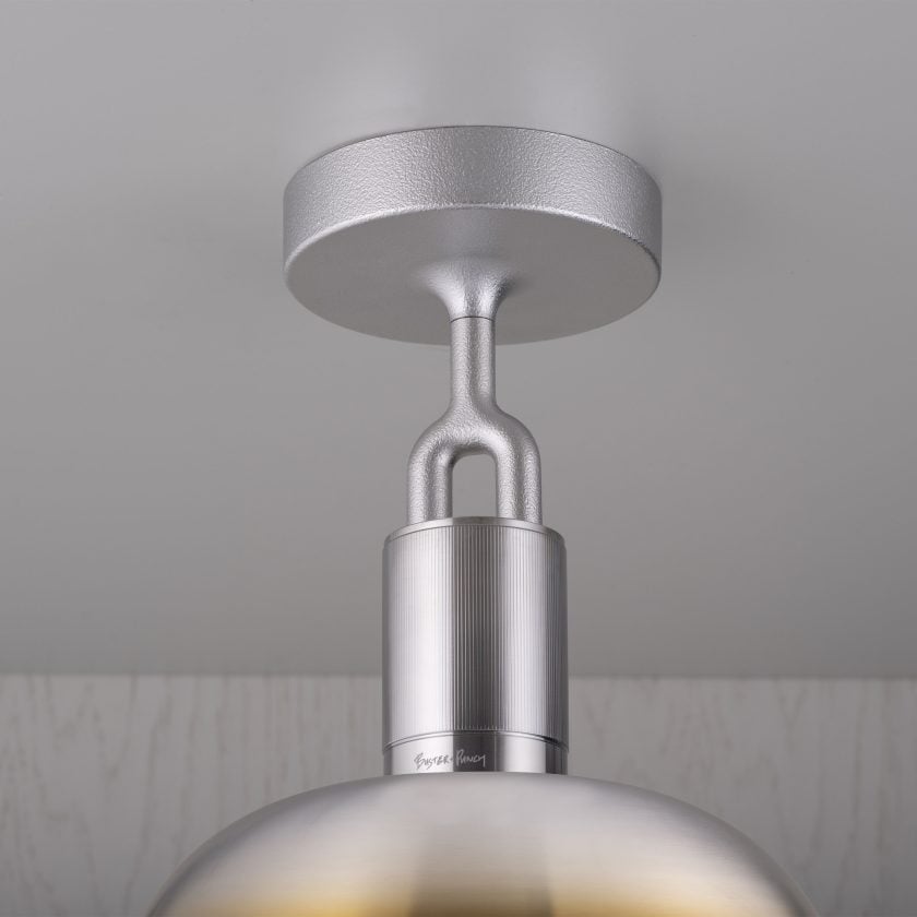 Buster + Punch Forked Ceiling Light with Shade and Globe Ceiling Semi-Flush Mount Buster + Punch Burnt Steel Opal Medium