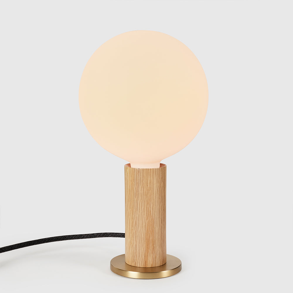 Tala Knuckle Table Lamp with Sphere IV Bulb Lamp Tala Oak, Brass & Glass  