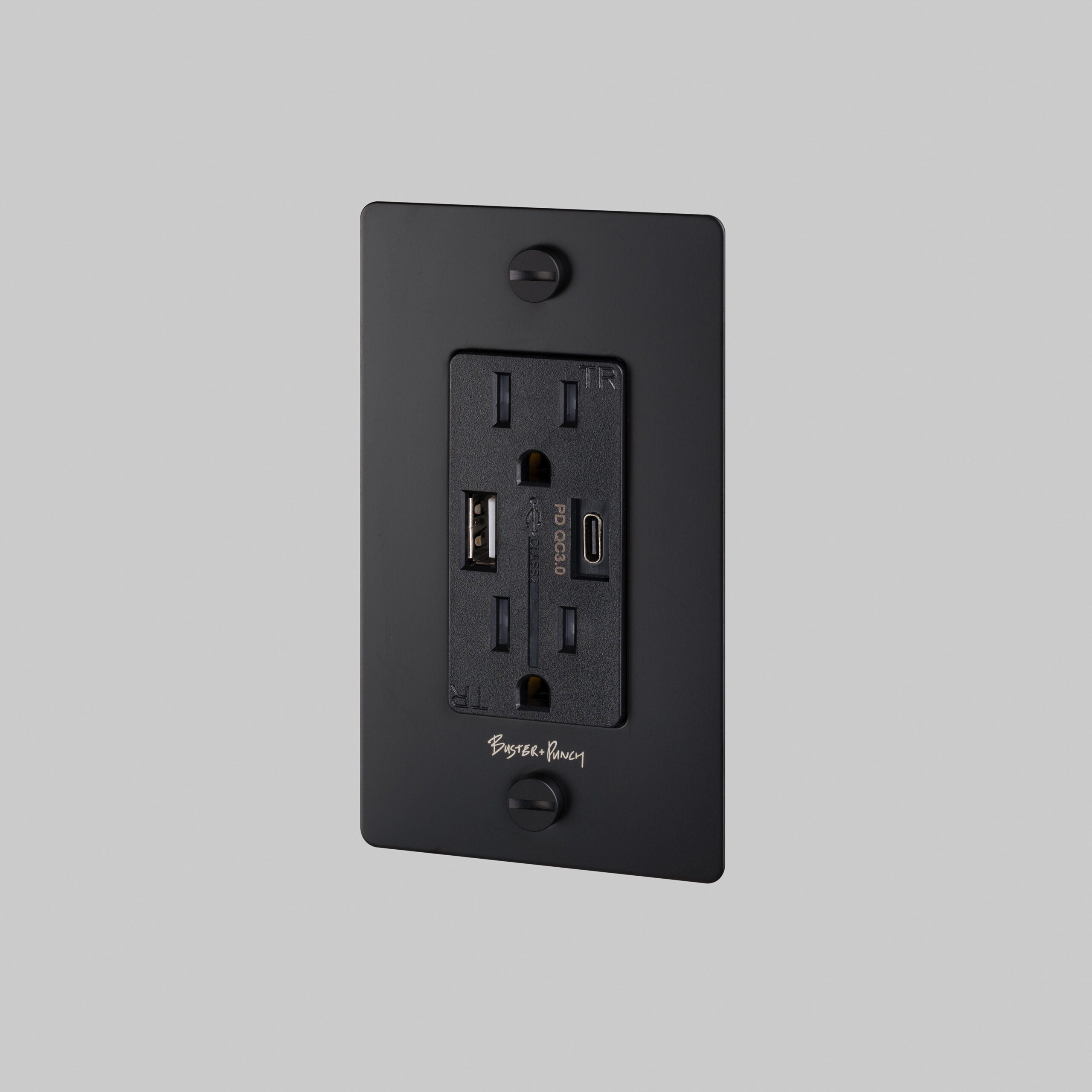 Buster + Punch US 1G COMBINATION DUPLEX OUTLET AND USB-A + C CHARGER Lighting Controls Buster + Punch Black  