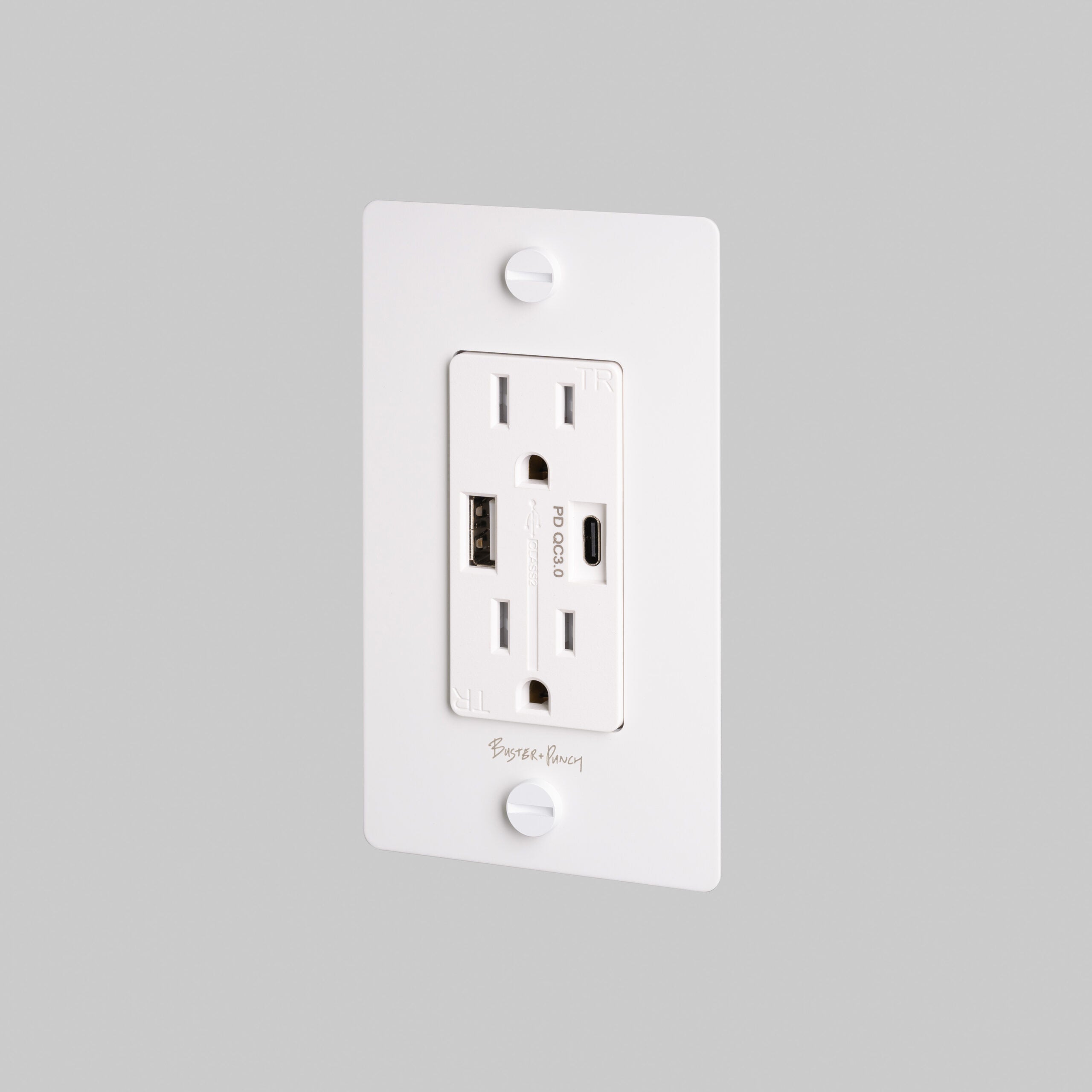 Buster + Punch US 1G COMBINATION DUPLEX OUTLET AND USB-A + C CHARGER Lighting Controls Buster + Punch White  