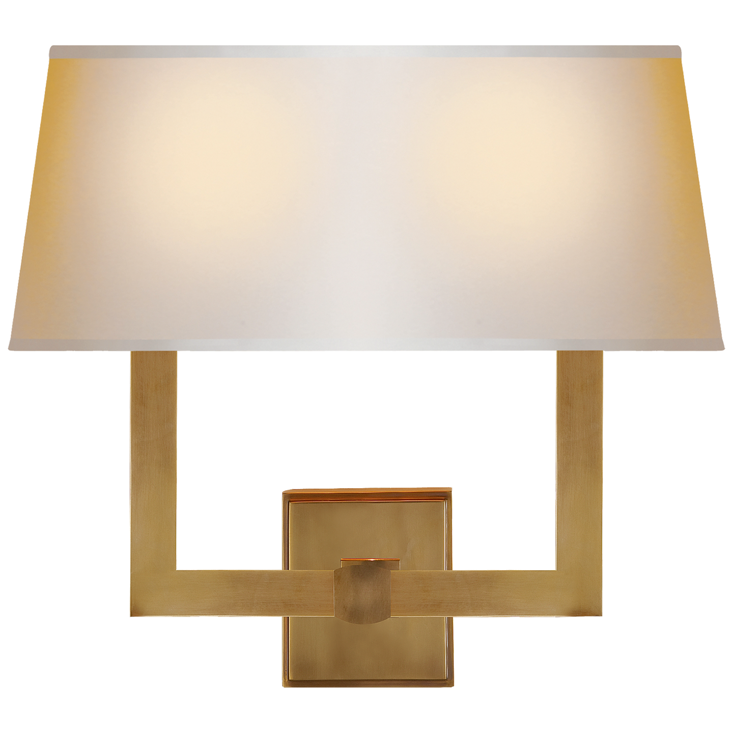 Visual Comfort Square Tube Double Sconce in Hand-Rubbed Antique Brass with Natural Paper Single Shade SL 2820HAB-NP2 Wall Light Fixtures Visual Comfort   