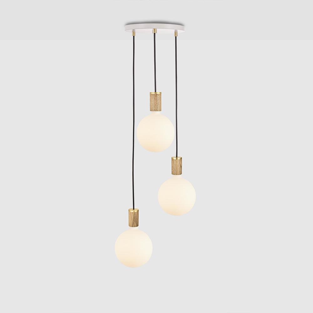 Tala Triple Pendant with White Canopy and Sphere IV Pendant Tala White Canopy, Oak Pendant  
