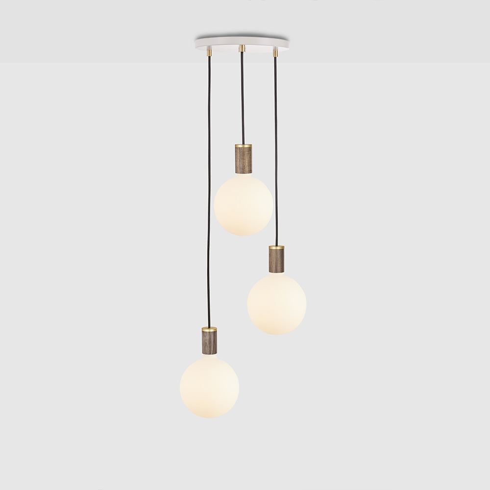 Tala Triple Pendant with White Canopy and Sphere IV Pendant Tala White Canopy, Walnut Pendant  
