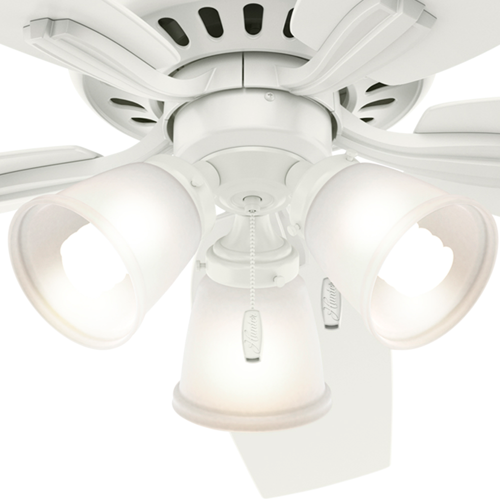 Hunter 52 inch Newsome Ceiling Fan with LED Light Kit Ceiling Fan Hunter Fresh White Fresh White / Light Oak Clear Frosted