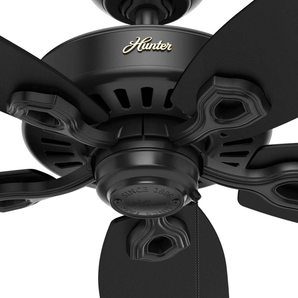 Hunter 52 inch Builder Damp Rated Ceiling Fan and Pull Chain Ceiling Fan Hunter Matte Black Matte Black / Stained Oak 