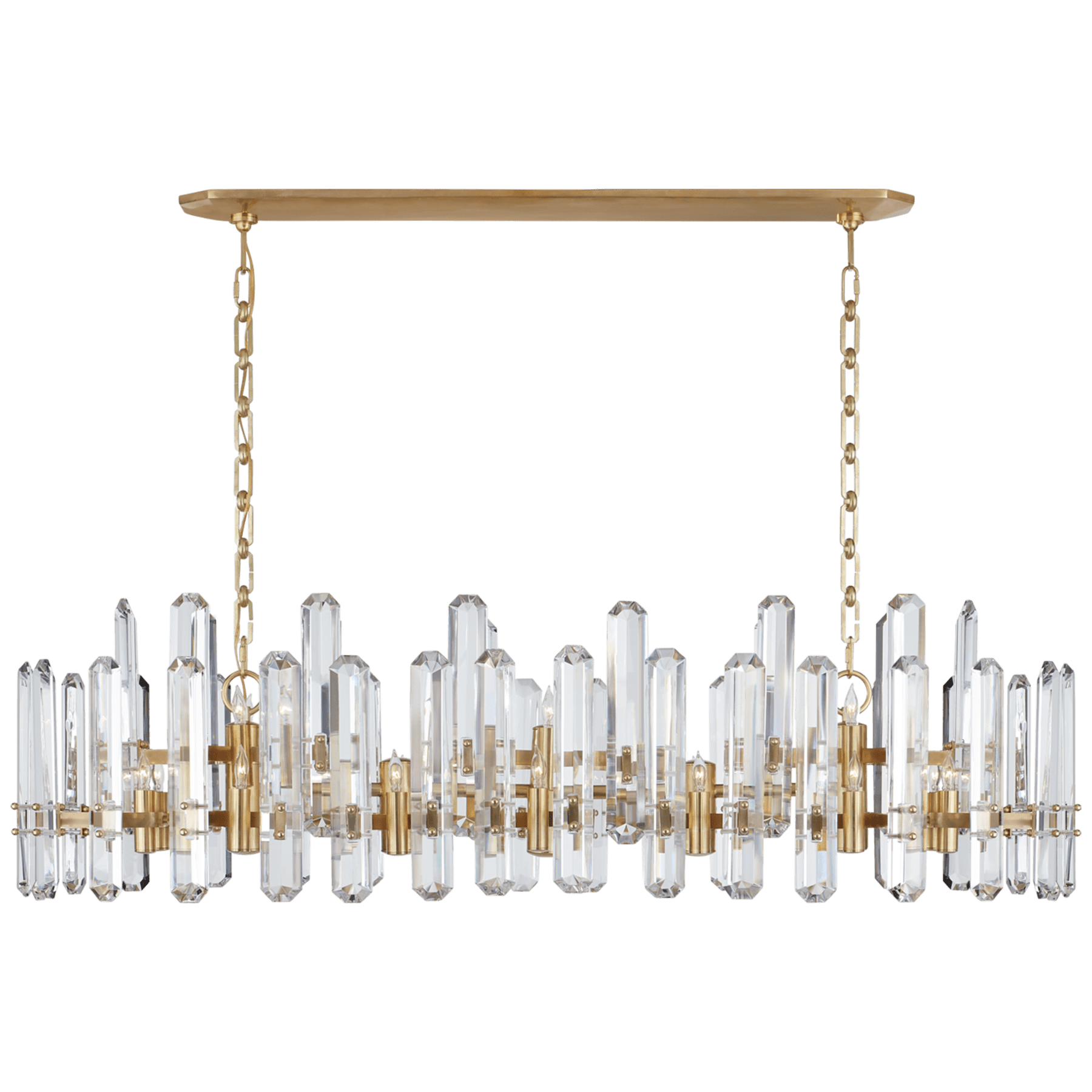 Visual Comfort Bonnington Large Linear Chandelier Linear Suspension Light Visual Comfort Hand-Rubbed Antique Brass Crystal 