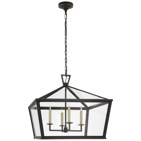 Visual Comfort Darlana Medium Wide Hanging Lantern Outdoor Light Fixture l Hanging Visual Comfort Bronze Clear Glass 