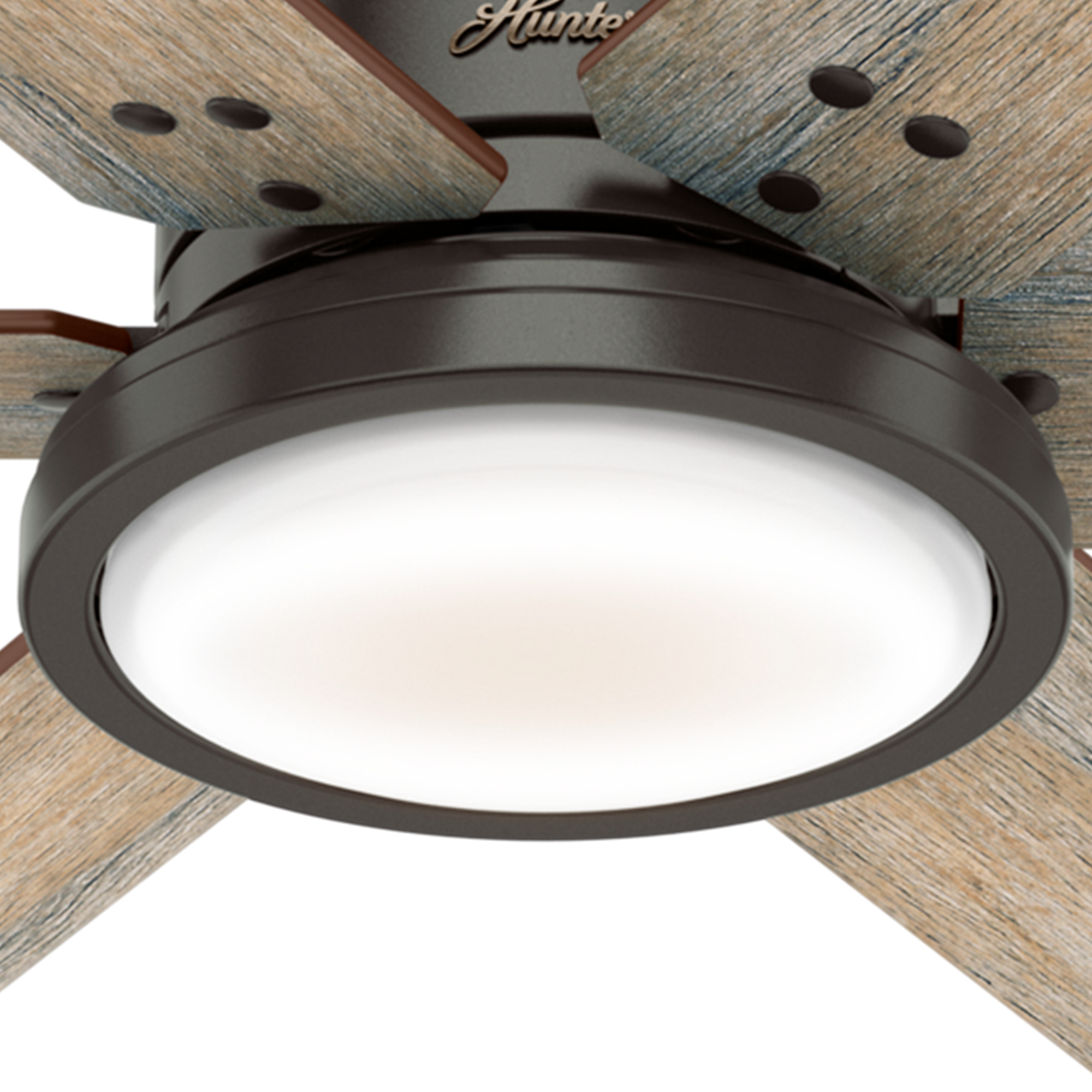 Hunter 70 inch Warrant Ceiling Fan with LED Light Kit and Wall Control Ceiling Fan Hunter Noble Bronze Barnwood / Drifted Oak Painted Cased White