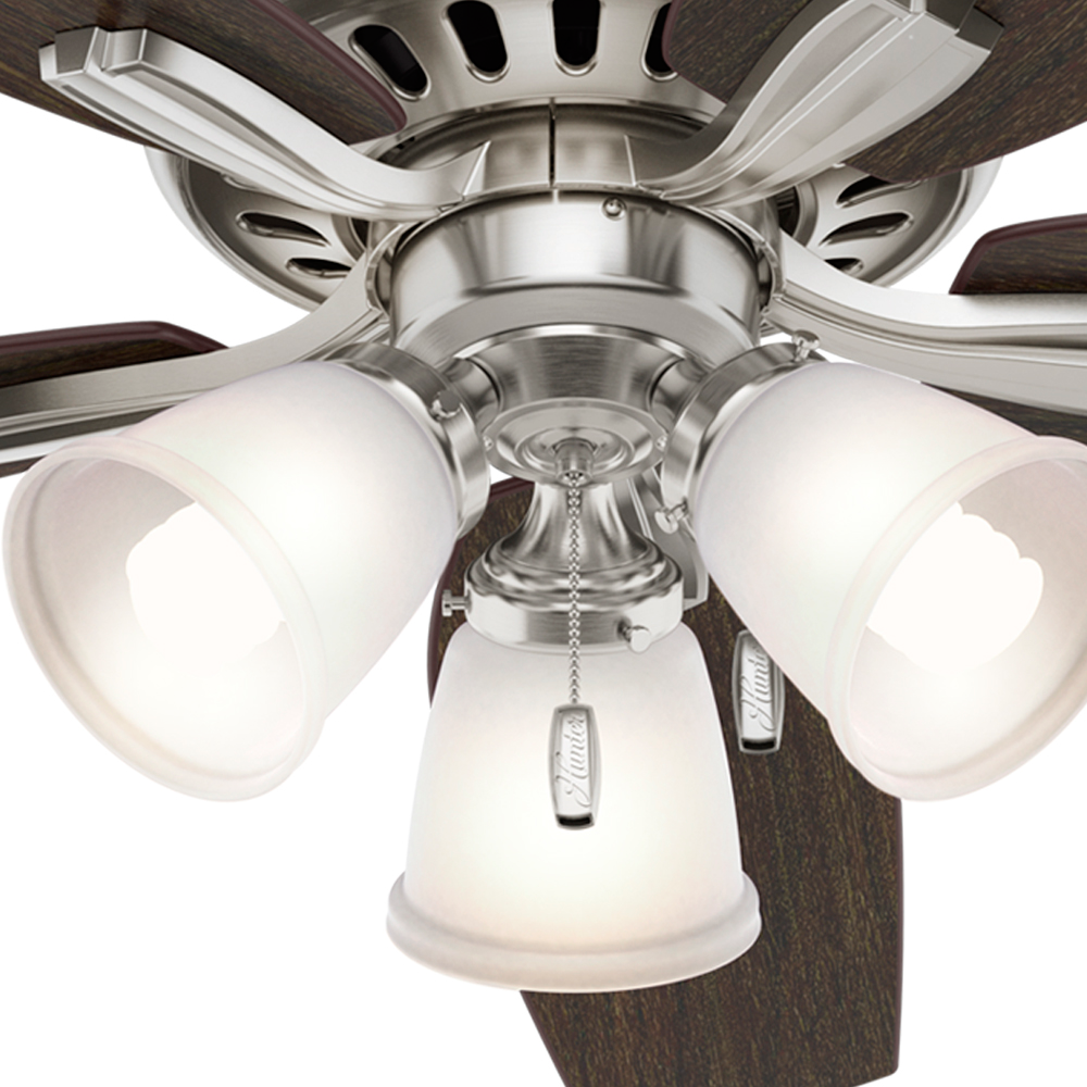 Hunter 52 inch Newsome Ceiling Fan with LED Light Kit Ceiling Fan Hunter Brushed Nickel Medium Walnut / Dark Walnut Painted Cased White