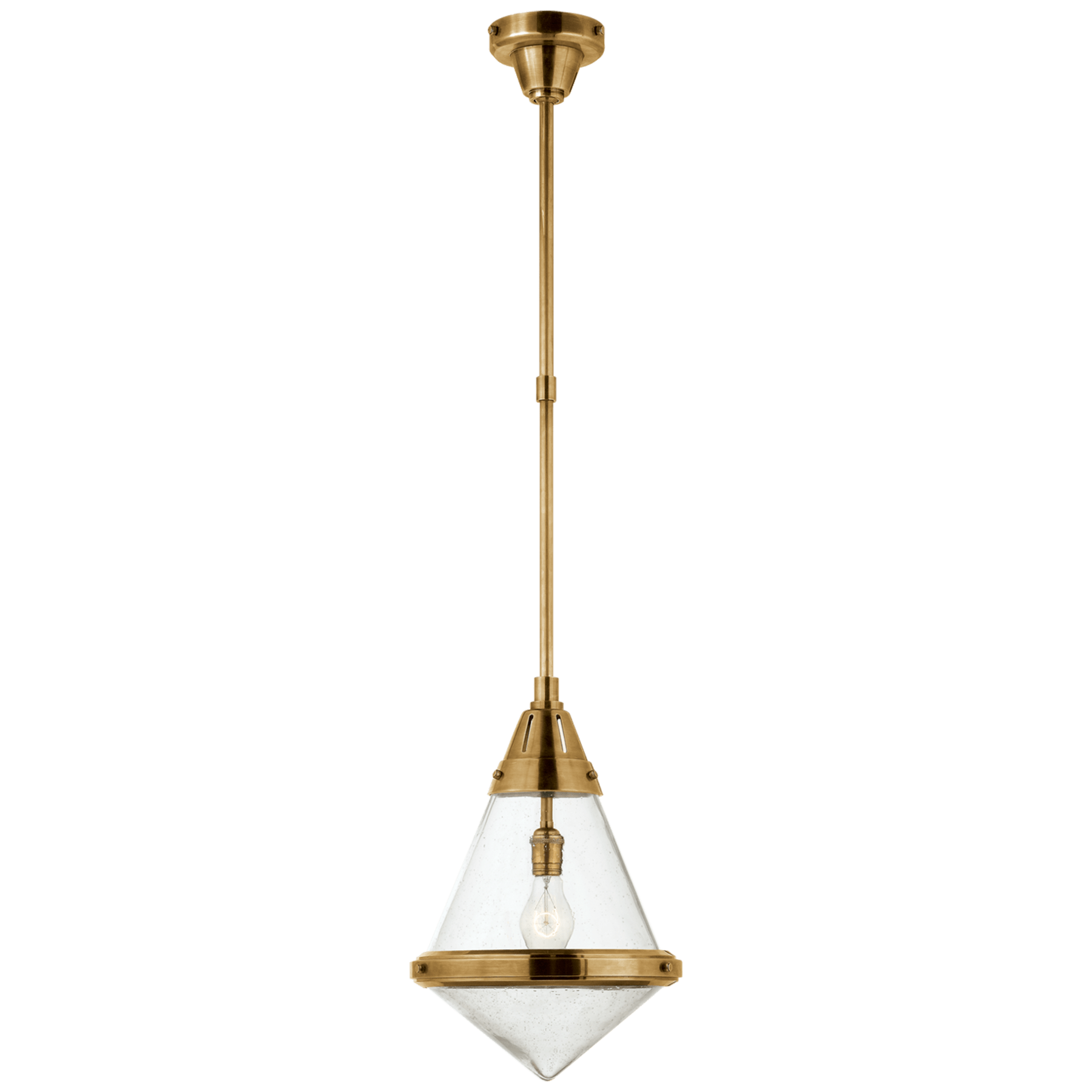 Visual Comfort Gale Small Pendant Mini Pendant Visual Comfort Hand-Rubbed Antique Brass Seeded Glass 