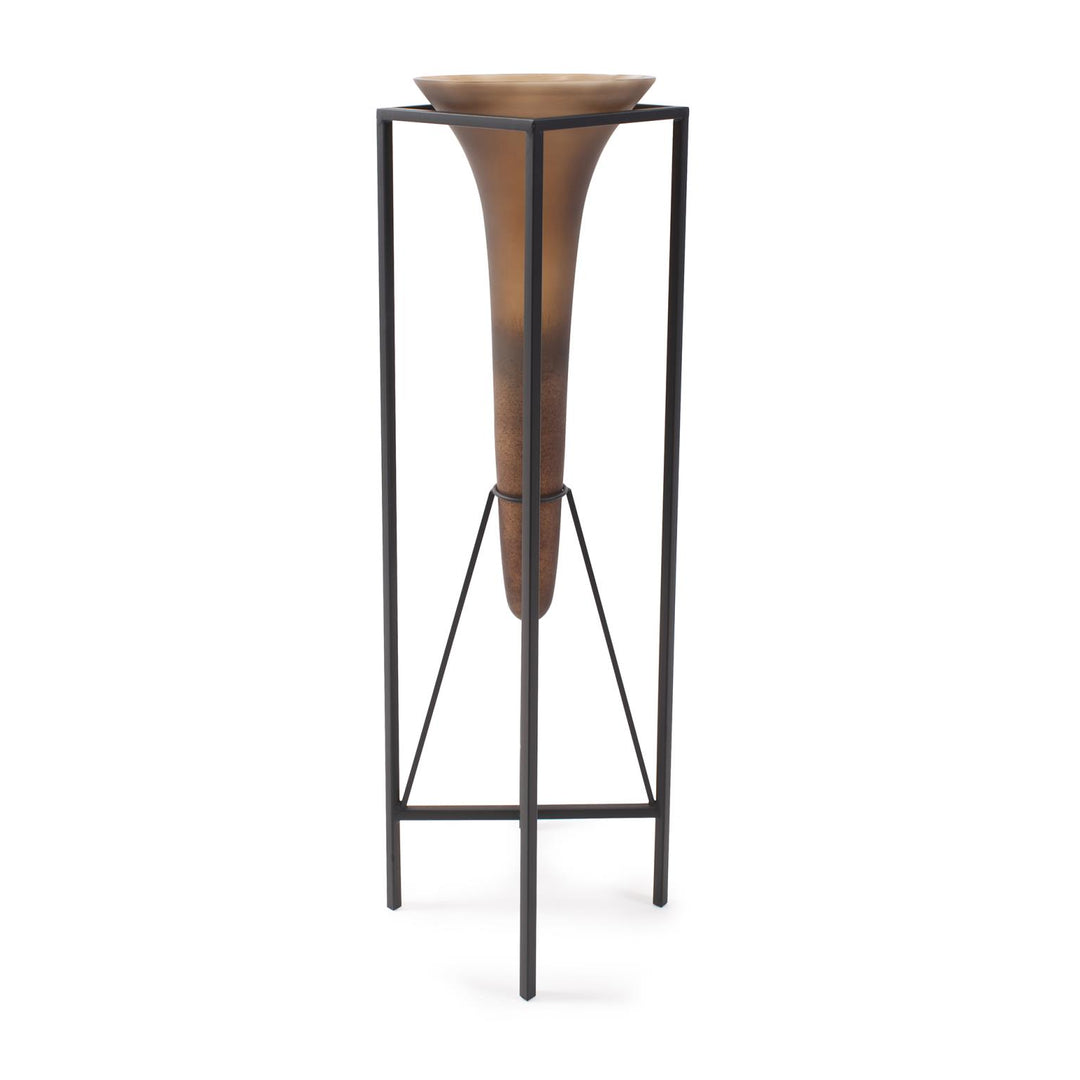 Howard Elliott Bronze Euler Drop Vase with Black Iron Stand