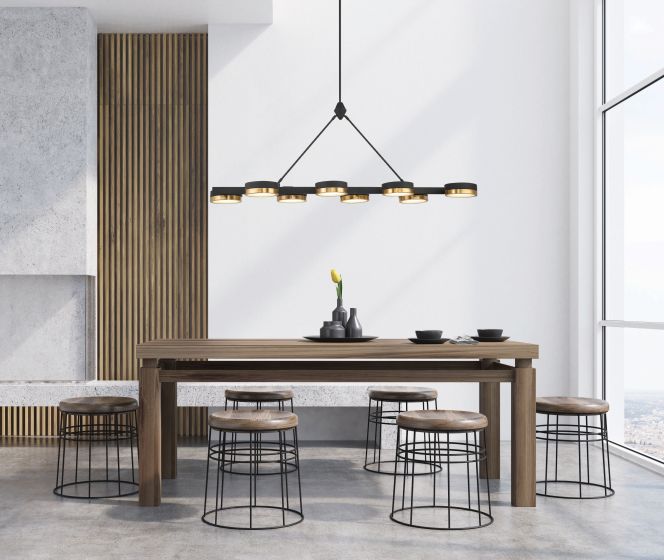 Savoy House Ashor 8-Light LED Linear Chandelier in Matte Black with Warm Brass Accents 1-1636-8-143