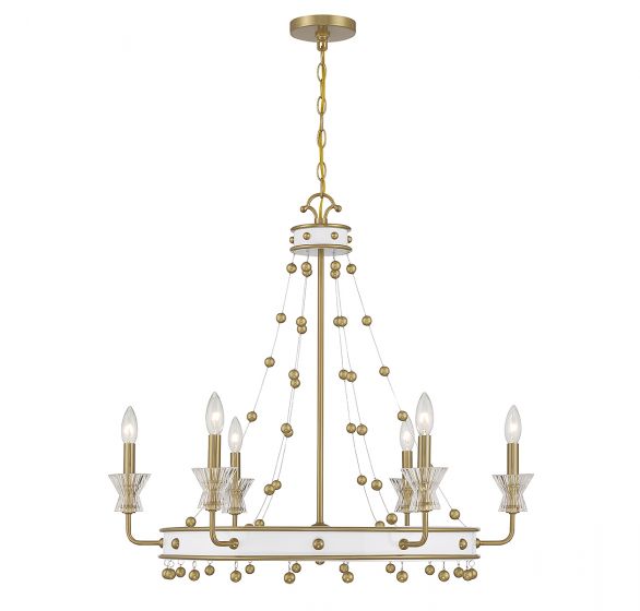 Savoy House Iris Chandelier Chandeliers Savoy House White with Warm Brass 6 