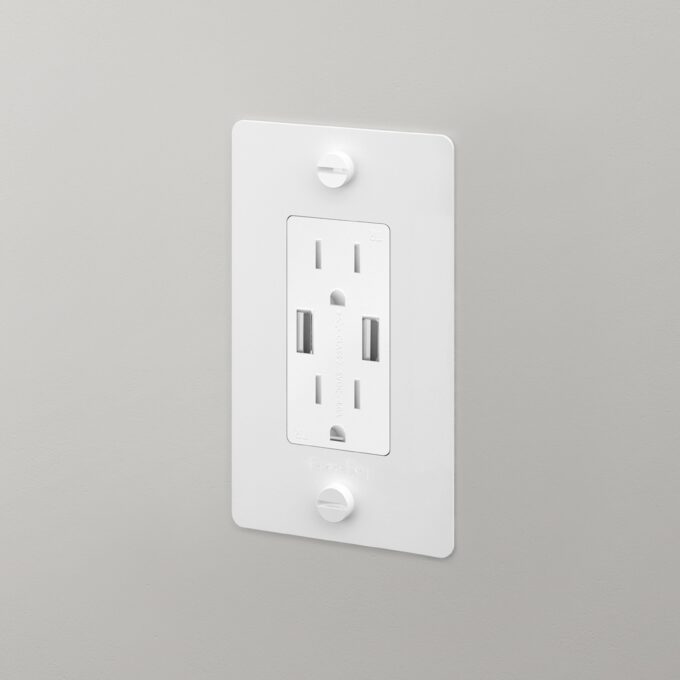 Buster + Punch 1 Gang Duplex Outlet/ + 2 USB A / Cross / With Logo | Polycarbonate