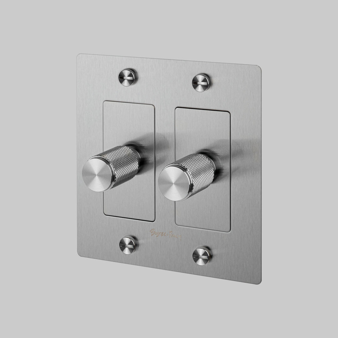 Buster + Punch 2 Gang Dimmer LED Cross Knurl With Logo Steel