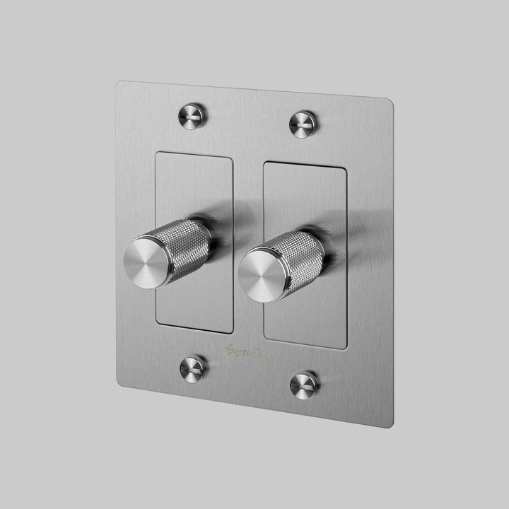 Buster + Punch 2 Gang Dimmer | LED | Cross Knurl | With Logo