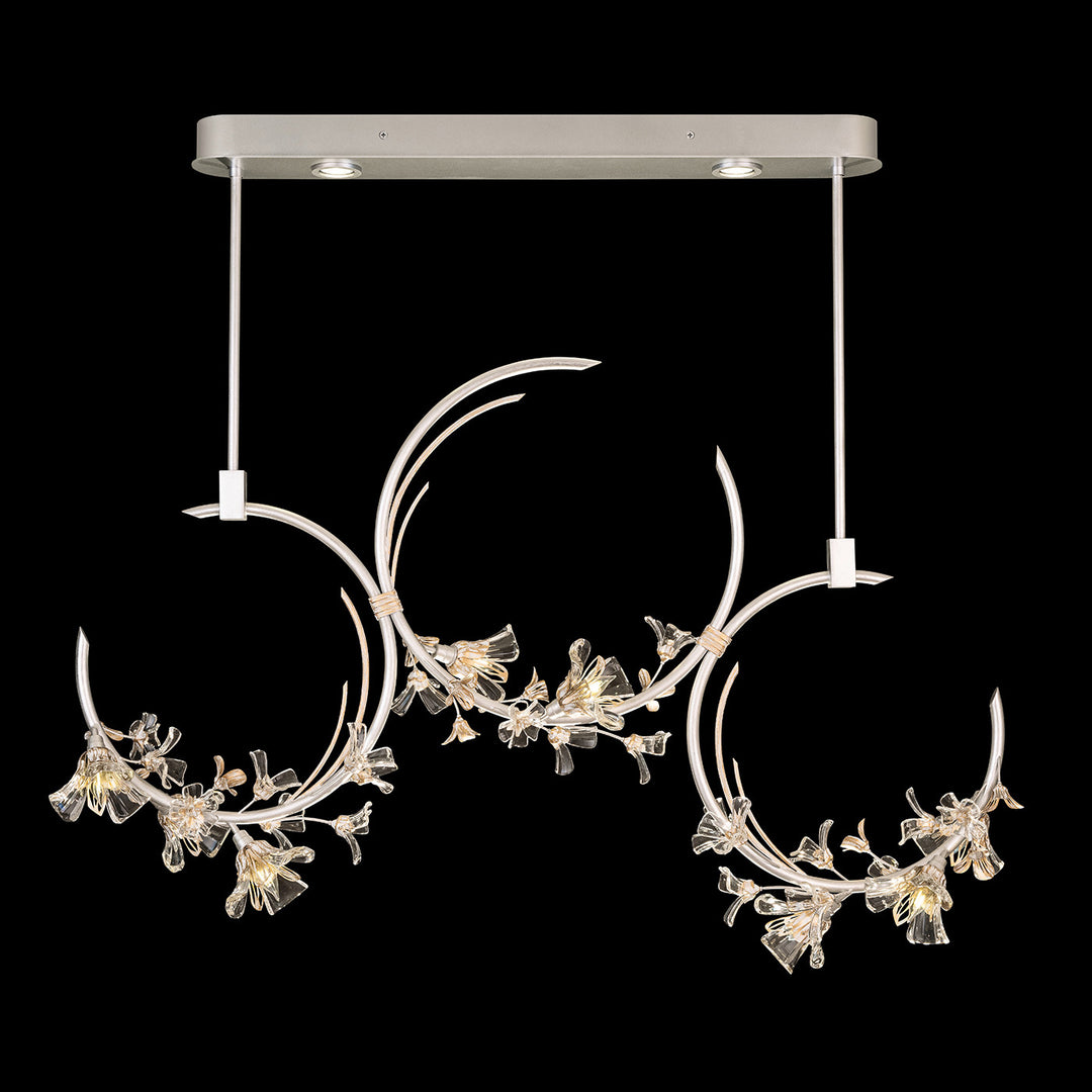 Fine Art Handcrafted Lighting Azu 55"W Linear Pendant in Silver Leaf with White and Gold Details (915340-1ST)
