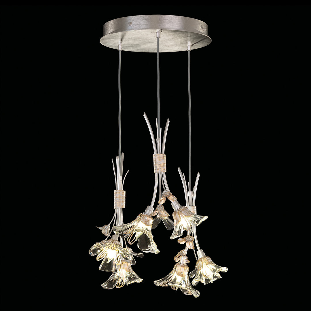 Fine Art Handcrafted Lighting Azu 22"W Round Pendant in Silver Leaf with White and Gold Details (916540-1ST)