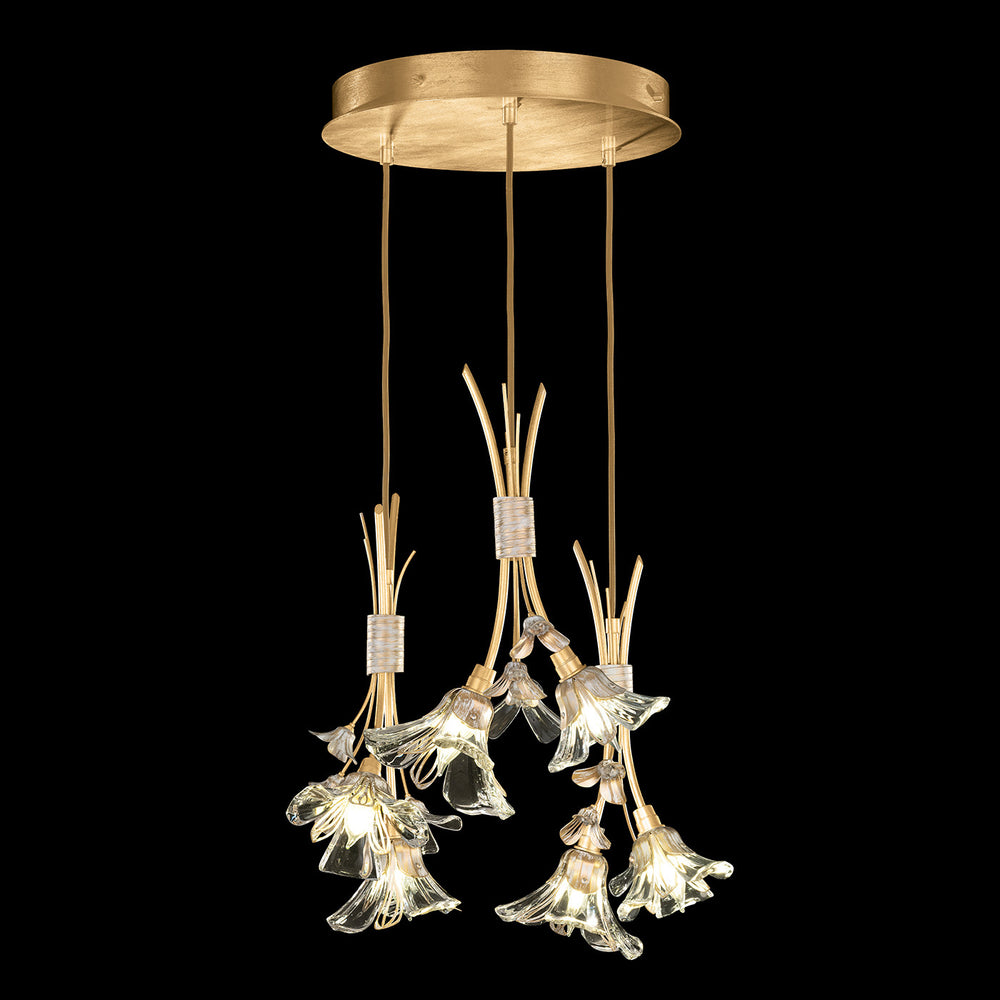 Fine Art Handcrafted Lighting Azu 22"W Round Pendant in Gold Leaf with White and Gold Details (916540-2ST)