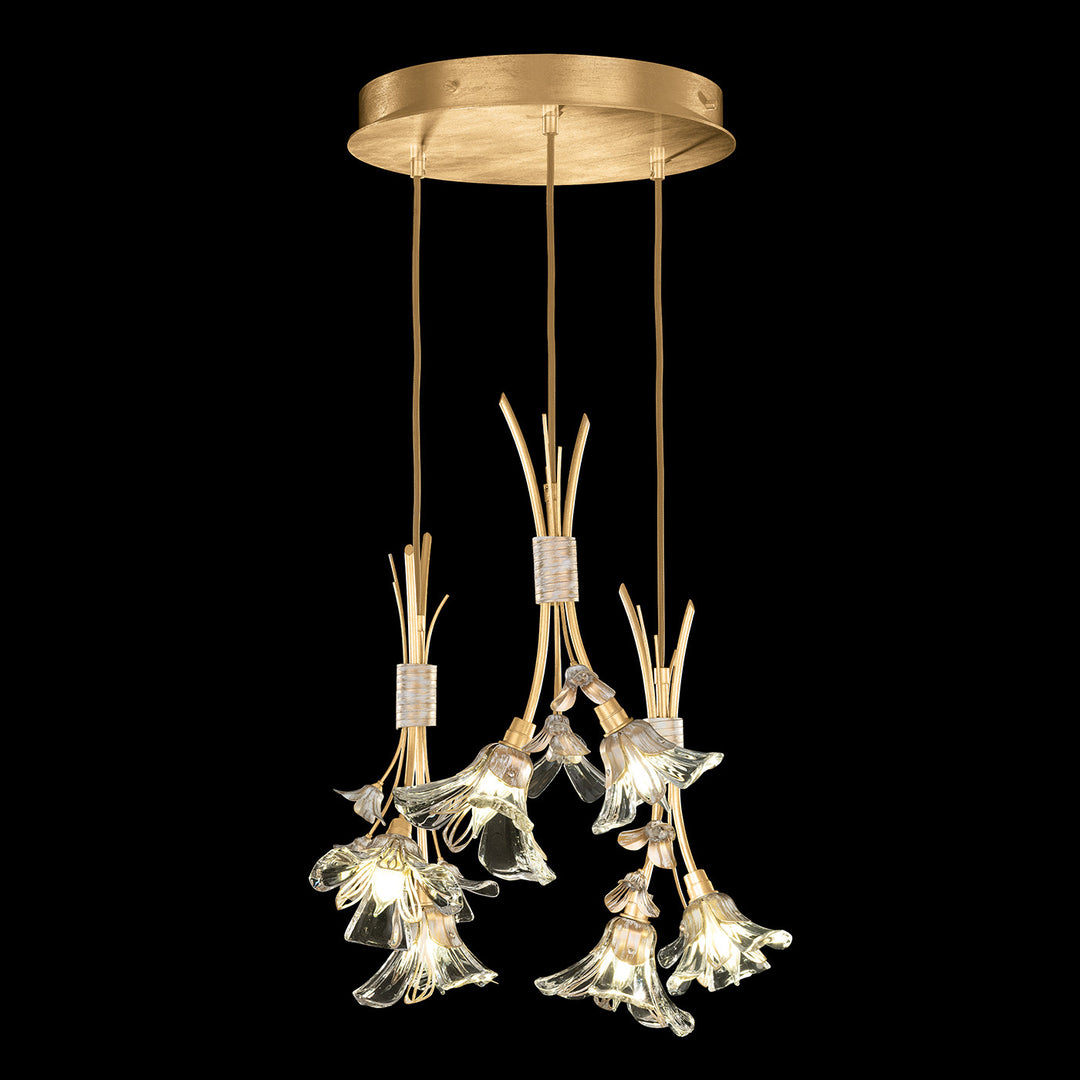 Fine Art Handcrafted Lighting Azu 22"W Round Pendant in Gold Leaf with White and Gold Details (916540-2ST)