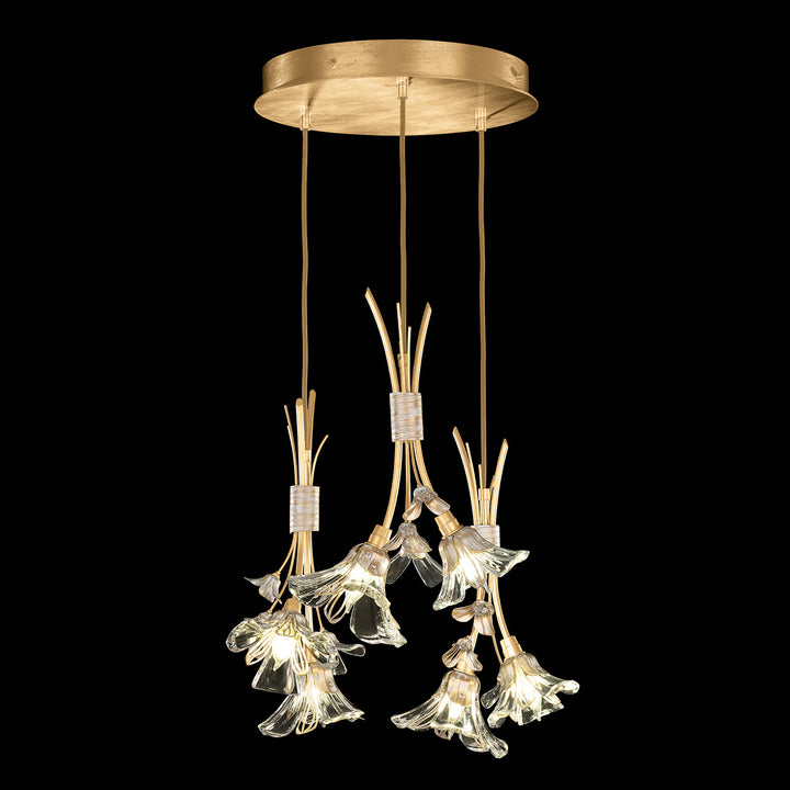 Fine Art Handcrafted Lighting Azu 22"W Round Pendant in Gold Leaf with White and Gold Details (916540-2ST)