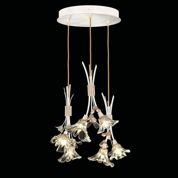 Fine Art Handcrafted Lighting Azu 22"W Round Pendant in White Gesso with White and Gold Details (916540-3ST)