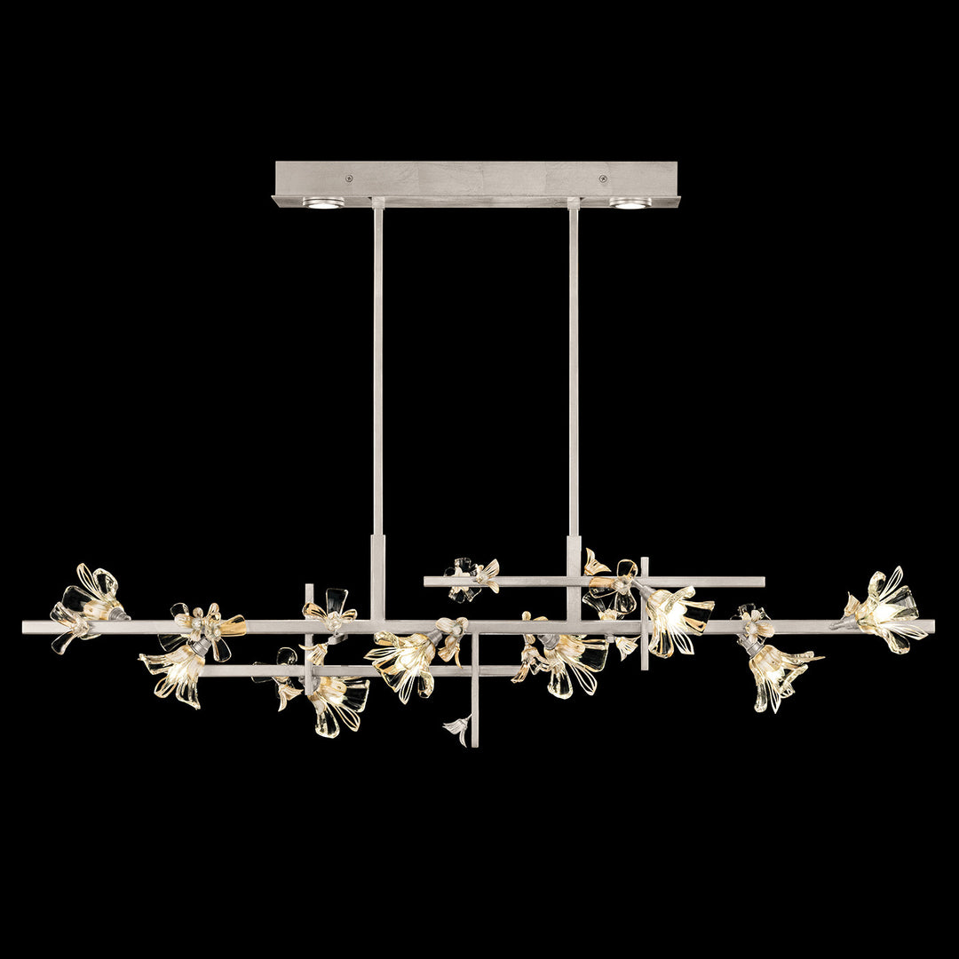 Fine Art Handcrafted Lighting Azu 65"W Linear Pendant in Silver Leaf with White and Gold Details (918740-1ST)