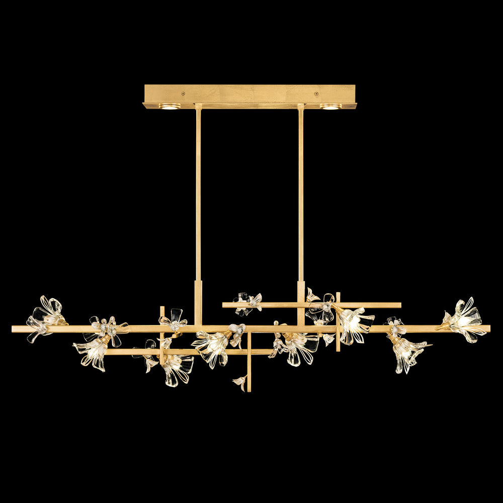 Fine Art Handcrafted Lighting Azu 65"W Linear Pendant in Gold Leaf with White and Gold Details (918740-2ST)