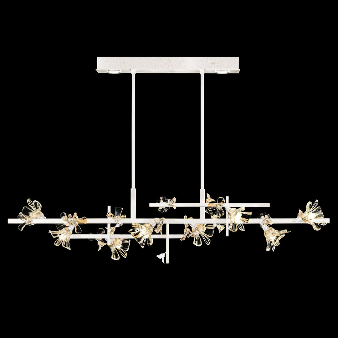 Fine Art Handcrafted Lighting Azu 65"W Linear Pendant in White Gesso with White and Gold Details (918740-3ST)