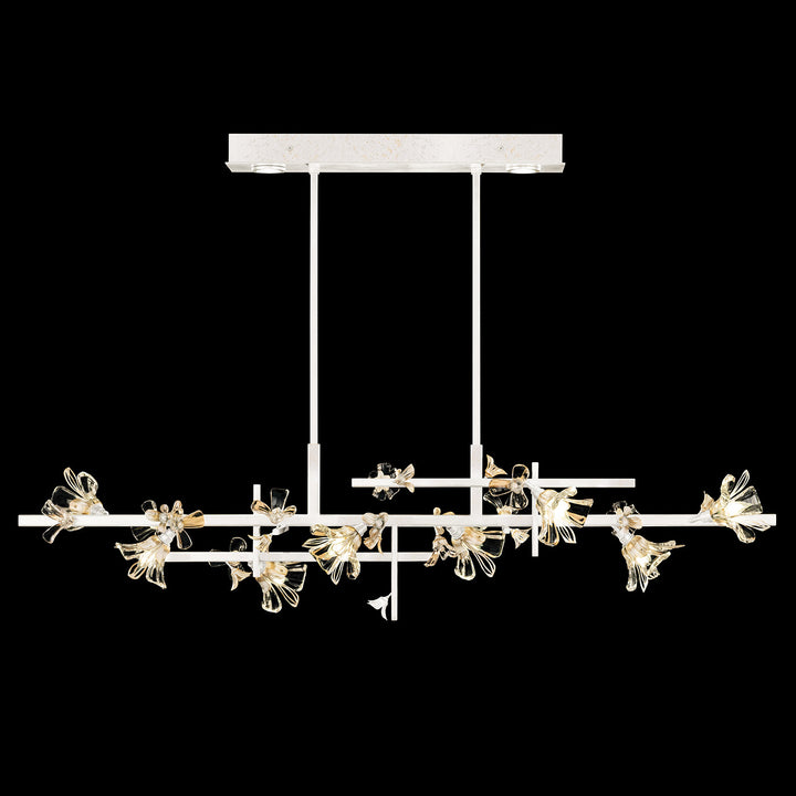 Fine Art Handcrafted Lighting Azu 65"W Linear Pendant in White Gesso with White and Gold Details (918740-3ST)