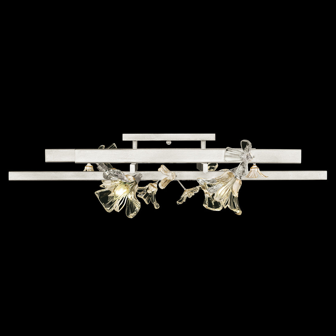 Fine Art Handcrafted Lighting Azu 35"W Flush Mount in Silver Leaf with White and Gold Details (919640-1ST)