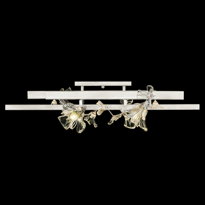 Fine Art Handcrafted Lighting Azu 35"W Flush Mount in Silver Leaf with White and Gold Details (919640-1ST)