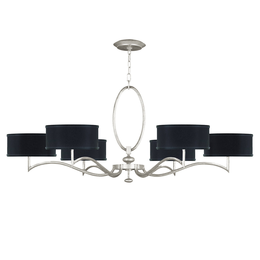 Fine Art Handcrafted Lighting Allegretto 51"W Round Chandelier in Standard Silver Leaf  w/Black Fabric & Silver Inner Lining Shades (771740-SF42)
